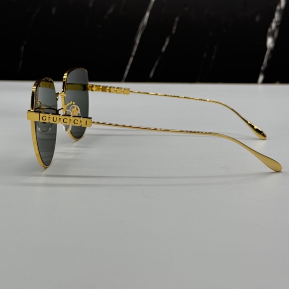 NEW GG1435SA 001 GUCCI GOLD GREY GEOMETRIC WOMEN GUCCI SUNGLASSES - Picture 7 of 13